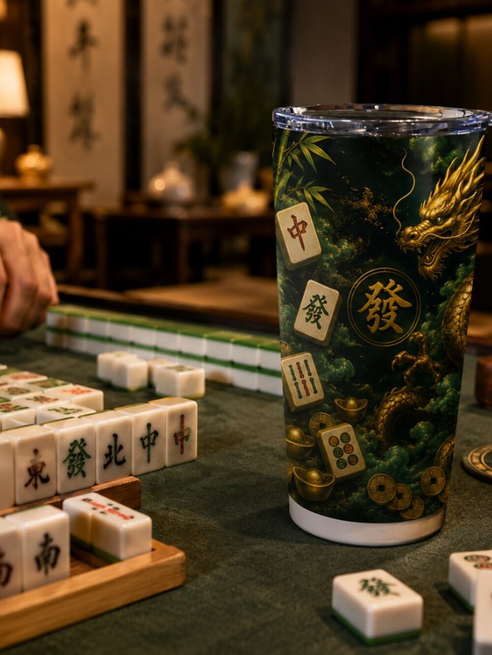 Gold Dragon Mahjong Tumbler 20oz | Mahjong Gift for Her | Jade Green Chinese - Picture 9 of 9